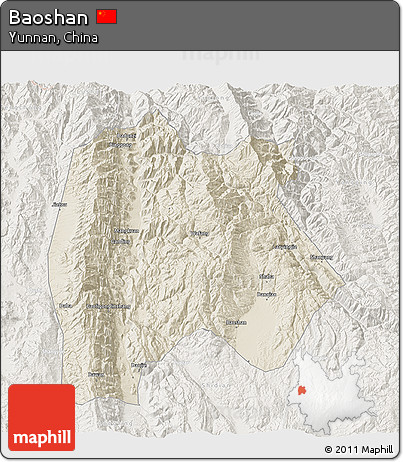 Shaded Relief 3D Map of Baoshan, lighten