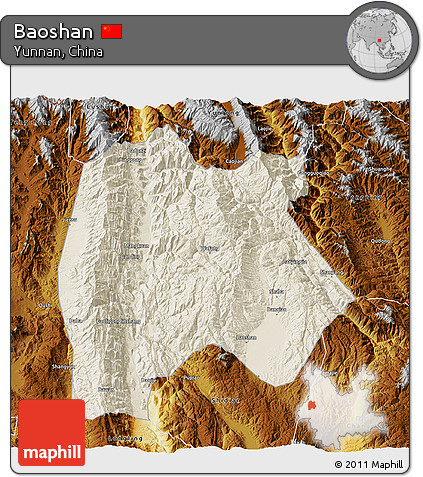 Shaded Relief 3D Map of Baoshan, physical outside