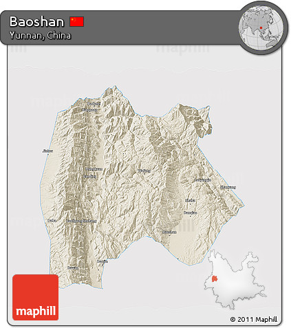 Shaded Relief 3D Map of Baoshan, single color outside