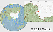 Savanna Style Location Map of Baoshan, highlighted country, hill shading