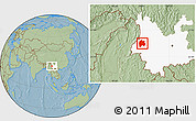 Savanna Style Location Map of Baoshan, highlighted parent region, hill shading