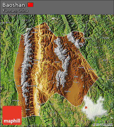 Physical Map of Baoshan, satellite outside