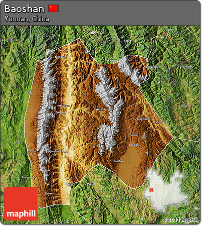 Physical Map of Baoshan, satellite outside