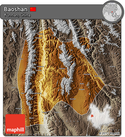 Physical Map of Baoshan, semi-desaturated