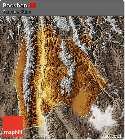 Physical Map of Baoshan, semi-desaturated