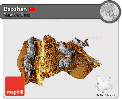 Physical Panoramic Map of Baoshan, cropped outside