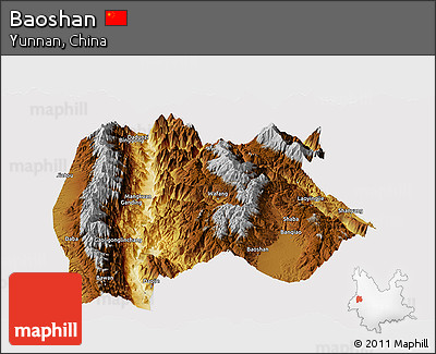 Physical Panoramic Map of Baoshan, cropped outside