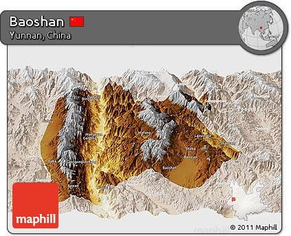 Physical Panoramic Map of Baoshan, lighten
