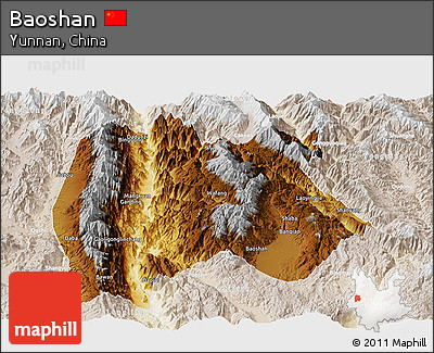 Physical Panoramic Map of Baoshan, lighten