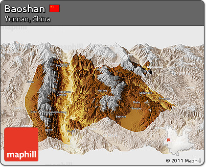 Physical Panoramic Map of Baoshan, lighten
