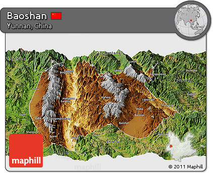 Physical Panoramic Map of Baoshan, satellite outside