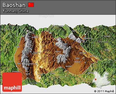 Physical Panoramic Map of Baoshan, satellite outside