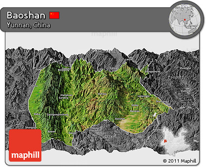 Satellite Panoramic Map of Baoshan, desaturated