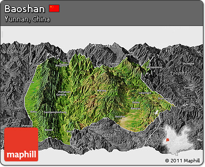 Satellite Panoramic Map of Baoshan, desaturated