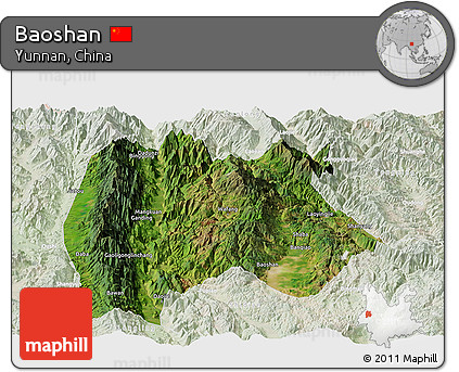 Satellite Panoramic Map of Baoshan, lighten