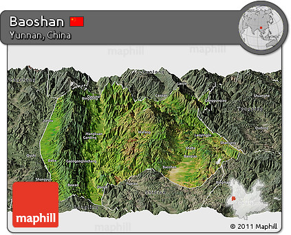 Satellite Panoramic Map of Baoshan, semi-desaturated