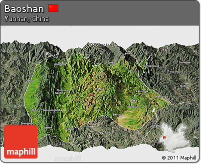 Satellite Panoramic Map of Baoshan, semi-desaturated