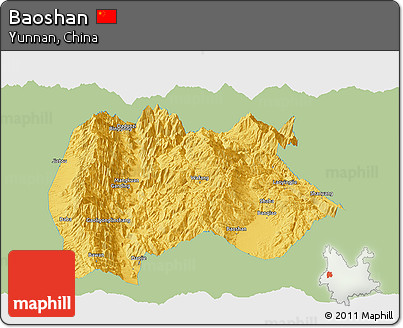 Savanna Style Panoramic Map of Baoshan, single color outside