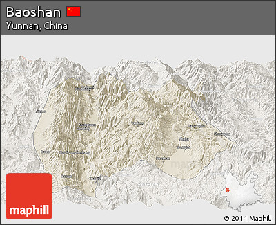 Shaded Relief Panoramic Map of Baoshan, lighten
