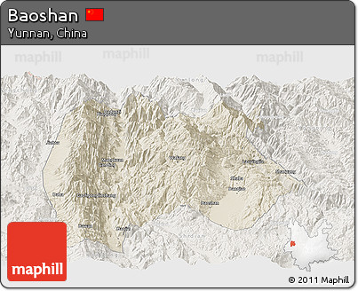 Shaded Relief Panoramic Map of Baoshan, lighten