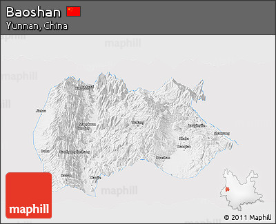 Silver Style Panoramic Map of Baoshan, single color outside