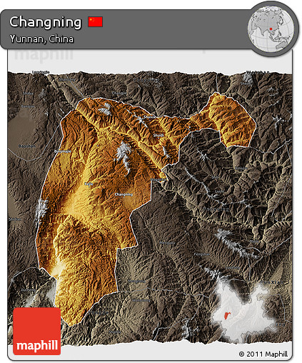 Physical 3D Map of Changning, darken, semi-desaturated