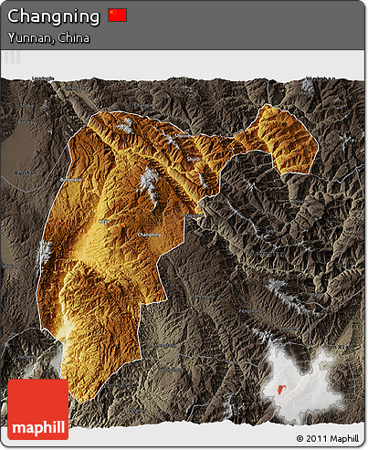 Physical 3D Map of Changning, darken, semi-desaturated