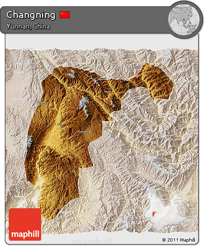 Physical 3D Map of Changning, lighten