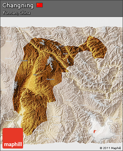 Physical 3D Map of Changning, lighten