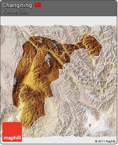 Physical 3D Map of Changning, lighten