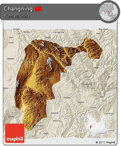 Physical 3D Map of Changning, shaded relief outside
