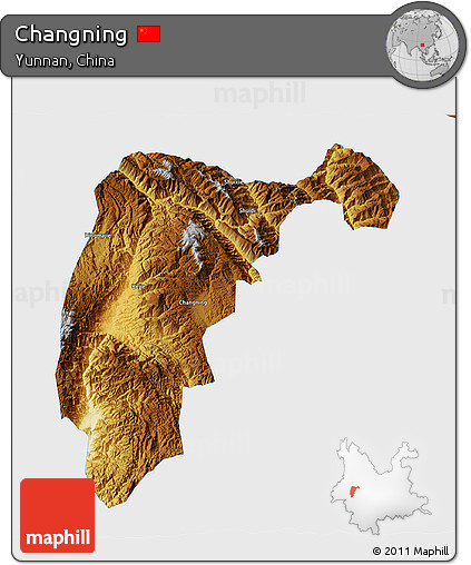 Physical 3D Map of Changning, single color outside