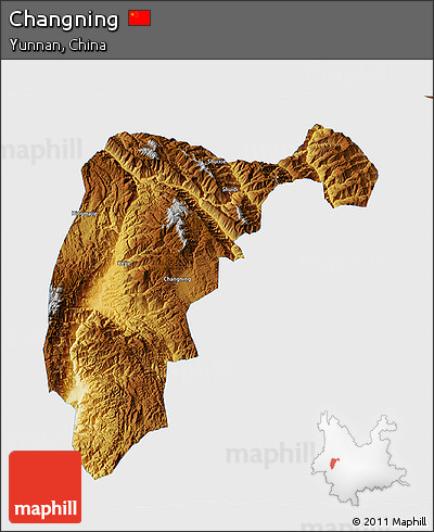 Physical 3D Map of Changning, single color outside