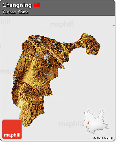 Physical 3D Map of Changning, single color outside