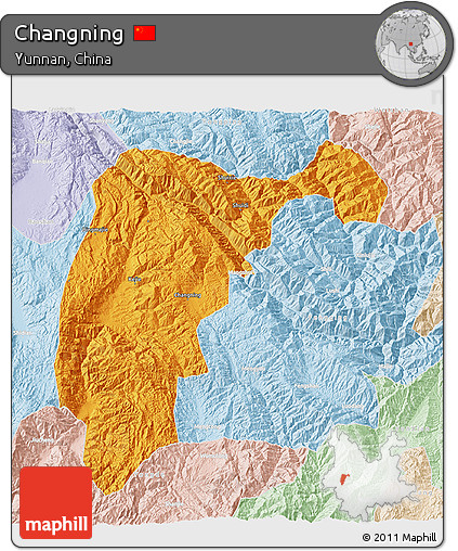 Political 3D Map of Changning, lighten