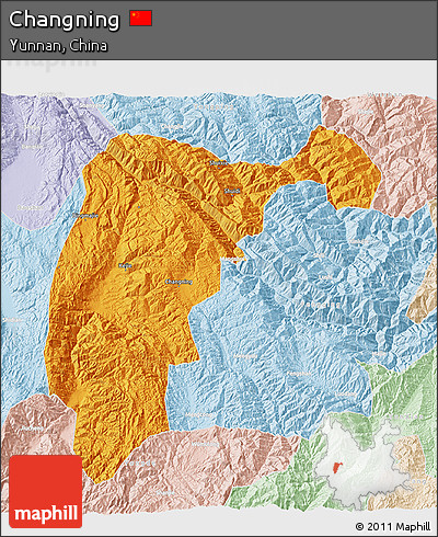 Political 3D Map of Changning, lighten