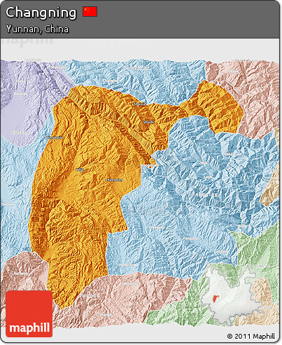 Political 3D Map of Changning, lighten