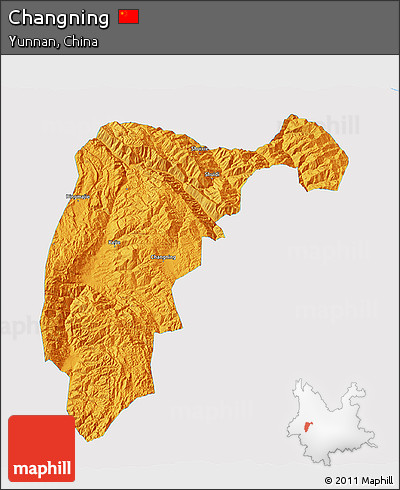Political 3D Map of Changning, single color outside