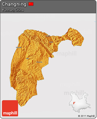 Political 3D Map of Changning, single color outside