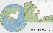 Savanna Style Location Map of Changning, highlighted country, hill shading