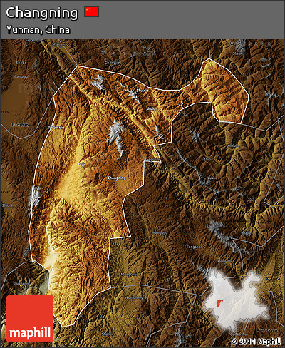 Physical Map of Changning, darken