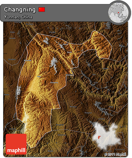 Physical Map of Changning, darken