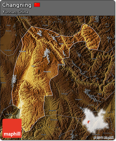 Physical Map of Changning, darken