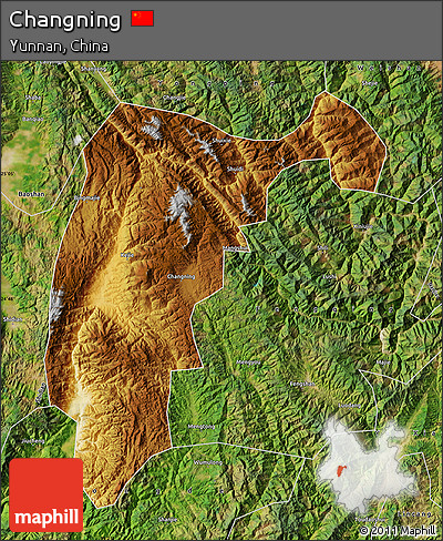 Physical Map of Changning, satellite outside