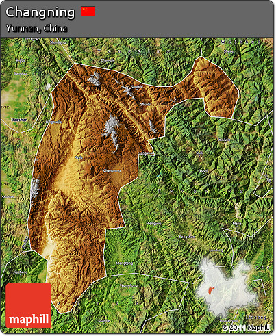 Physical Map of Changning, satellite outside