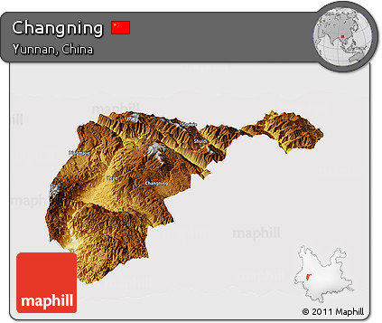 Physical Panoramic Map of Changning, cropped outside