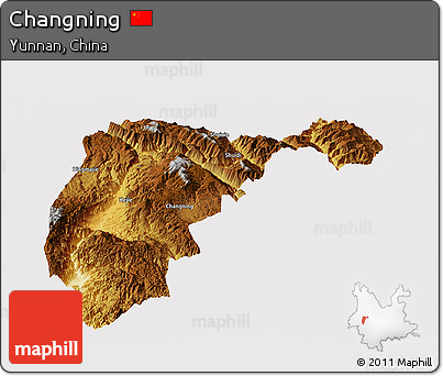 Physical Panoramic Map of Changning, cropped outside