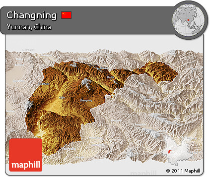 Physical Panoramic Map of Changning, lighten