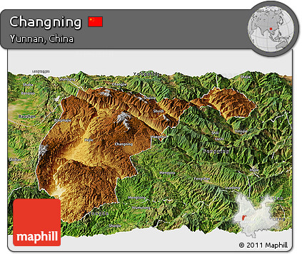 Physical Panoramic Map of Changning, satellite outside