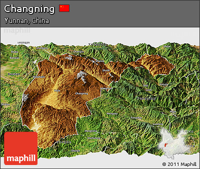 Physical Panoramic Map of Changning, satellite outside
